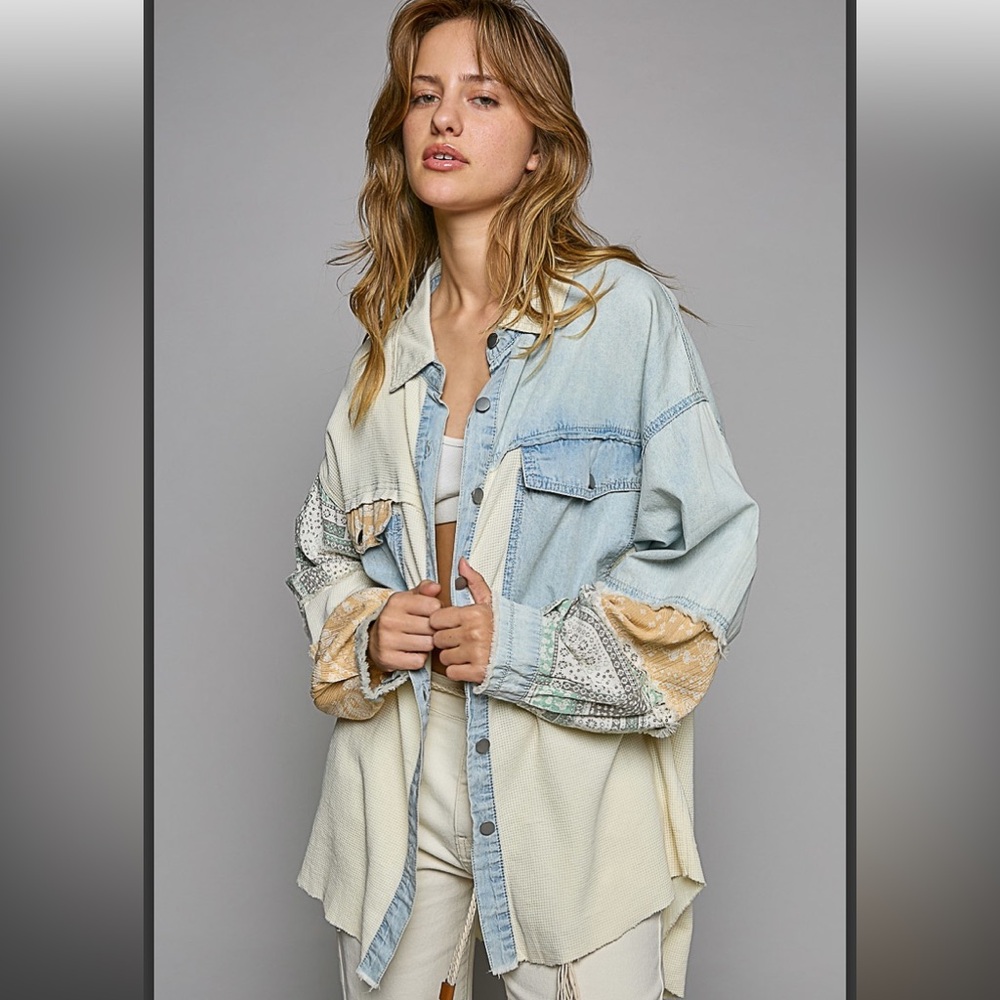 120. Nwot Pol Multicolor Patchwork Shacket - image 2